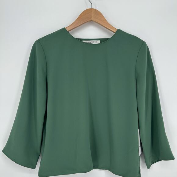 Amanda Uprichard Blouse Sz S NWT Deep Sage Green Wrap Front Long Sleeve Top - Picture 2 of 6